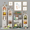 Cute Dolls In House Shaped Storage Cabinets With Decorative Paintings And Butterfly Stickers