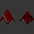 Four Red Cloak Shaped Decorative Items Floating On White Surface