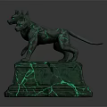 Mythical Horned Canine Creatures With Green Eyes Standing On Green Cracked Pedestal