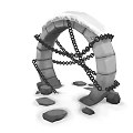 Stone Arch Structure Wrapped With Metal Chains And Surrounded By Scattered Stones 3d model