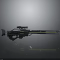 Futuristic Sci-Fi Gun With Metallic Design Shiny Barrel Scope Attachment On Reflective Surface Modern Aesthetic