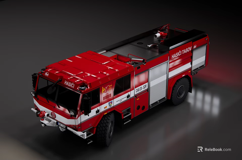 Red Functional Fire Rescue Vehicle With Equipment Storage And Modern Design 3d model 