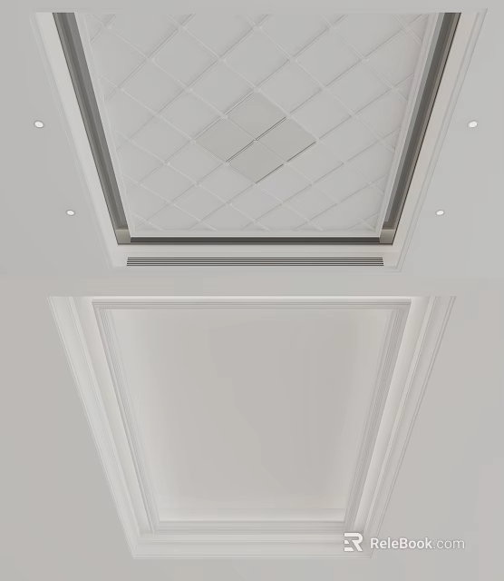 Modern Ceiling Design with Geometric Pattern Recessed Lights and White Frame Detailing 3d model