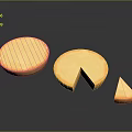 Whole and Partially Sliced Cheese Wheels with Small Triangle Cut Piece 3d model