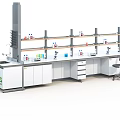 Modern Laboratory Interior With Lab Bench Shelves Cabinets And Scientific Equipment