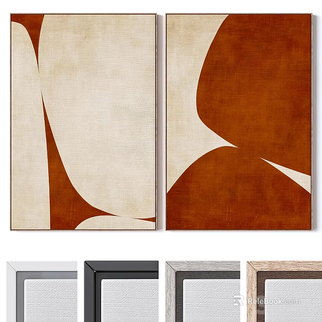 Minimalist Abstract Painting with Brown Beige Geometric Shapes Two Panel Wall Art Decor 3d model 