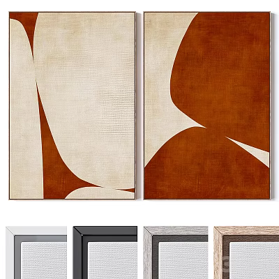 Minimalist Abstract Painting with Brown Beige Geometric Shapes Two Panel Wall Art Decor 3d model