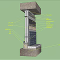 Building Component Cross Section With Stone Panel Insulation Layer Keel Structure And Glass Facade 3d model