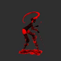 Red Horned Tailed Woman Standing With Weapon In Silhouette On Red Base And Gray Background