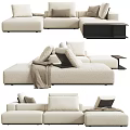 Beige Sectional Sofa With Modular Design Plush Pillows And Cozy Blanket 3d model