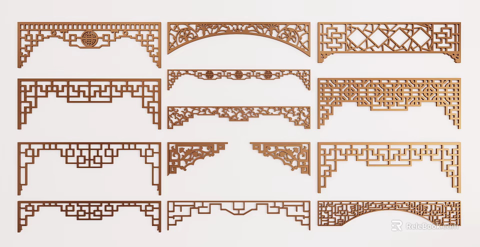 Traditional Chinese Wooden Carved Room Dividers With Intricate Patterns And Decorative Designs 3d model 
