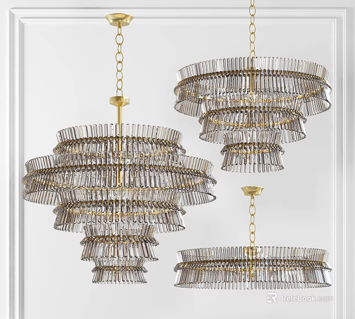 Modern Multi Layer Crystal Chandeliers With Gold Metal Frame Design 3d model