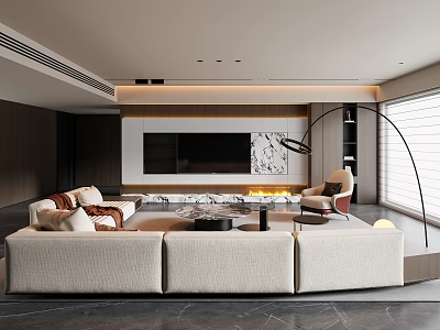 Modern Italian Living Room Sofa Coffee Table TV Background Wall Casual Sofa Floor Lamp 3d model