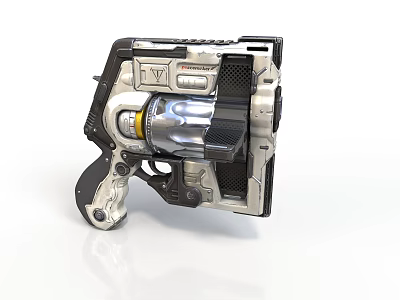 Futuristic Sci Fi Pistol Design With Metallic Structure And Shiny Mechanical Components 3d model