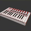 Electronic Music Synthesizer With Black White Keyboard Keys And Control Knobs 3d model