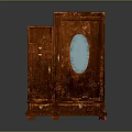 Vintage Wooden Wardrobe With Circular Glass Door And Drawers Design
