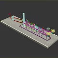 3D Model of Industrial Machinery Platform Featuring Mechanical Framework Pipes And Colored Components