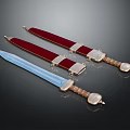 Classic Decorative Swords With Red Scabbards Brown Hilts And Metal Accents