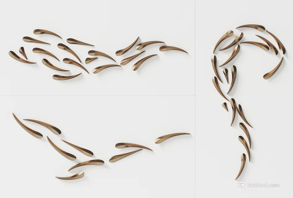 Modern Metal Leaf Wall Decor With Abstract Artistic Arrangement For Home Interior 3d model 