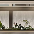 Elevator Hallway Design With Vertical Waterfall Feature And Green Plants