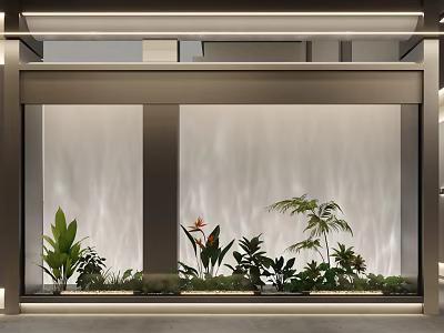 Elevator Hallway Design With Vertical Waterfall Feature And Green Plants 3d model