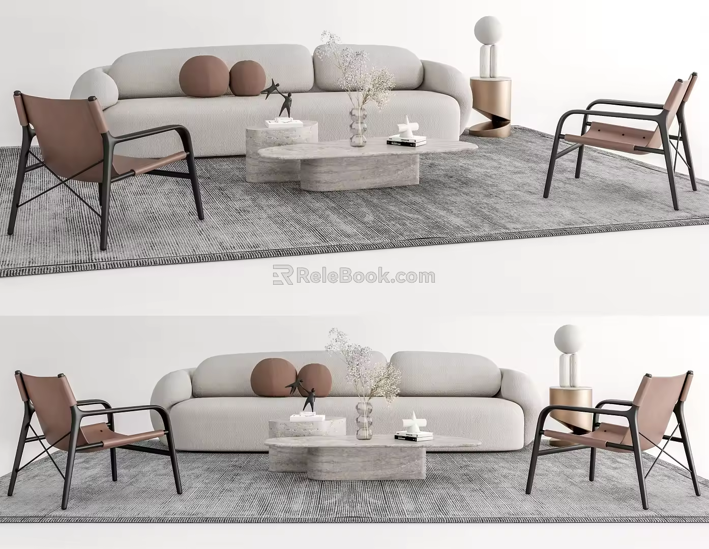 Quiet sofa tea table combination multi-person sofa leisure chair coffee table side table 3d model