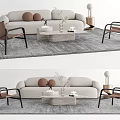 Quiet sofa tea table combination multi-person sofa leisure chair coffee table side table 3d model