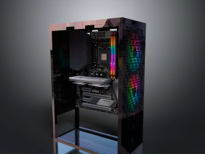 Gaming PC Case With RGB Lighting Transparent Side Panel And Internal Components 3d model