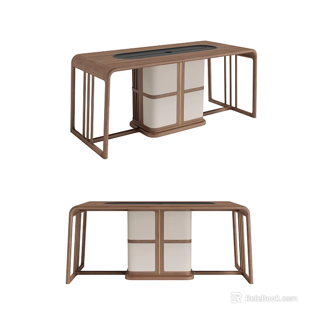 Modern Wooden Tea Table with Sleek Frame and Storage Cabinet Design 3d model 