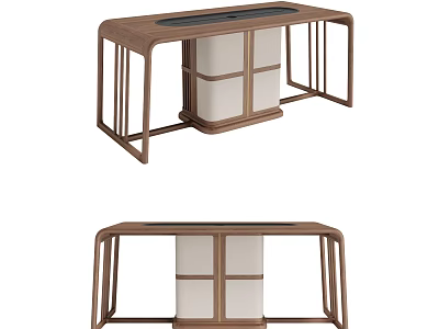 Modern Wooden Tea Table with Sleek Frame and Storage Cabinet Design 3d model