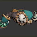 Panda Warrior Character Design With Green Bamboo Staff And Blue Outfit
