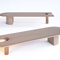 Modern Beige Dining Table Set With Oval Top And Geometric Copper Legs 3d model