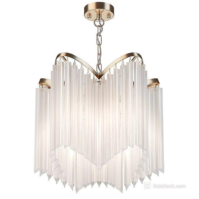 Modern Elegant Glass Chandelier With Vertical Transparent Strips And Brass Frame For Home Interior Lighting 3d model 