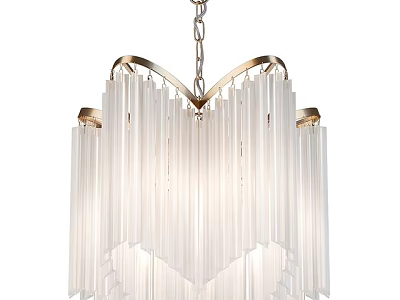 Modern Elegant Glass Chandelier With Vertical Transparent Strips And Brass Frame For Home Interior Lighting 3d model