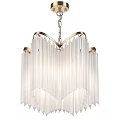 Modern Elegant Glass Chandelier With Vertical Transparent Strips And Brass Frame For Home Interior Lighting