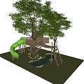 Fun Backyard Treehouse Design With Rope Bridge Wooden Ladder Small Pond And Grass Area