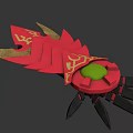 Red Mechanical Device With Glowing Green Core Yellow Accents And Black Spikes