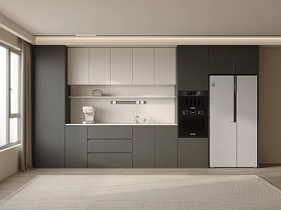 Modern Kitchen Interior With Gray And White Cabinets And Contemporary Design 3d model