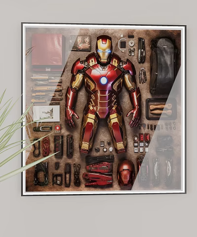 Iron Man Armor Photo Wall with Helmet Tools and Weapons Display Decor 3d model