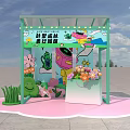 Colorful Children's Playground With Green Pavilion Cartoon Decorations And Fantasy Adventure Theme