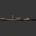 Cartoon Scenery Featuring Small Town Model On Sandy Ground With Water Tower And Houses