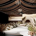 Elegant Banquet Hall Interior With Decorative Lights Flower Arrangements And Archway Design