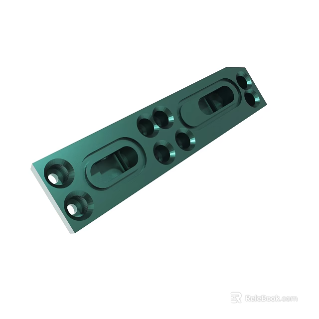 Green Precision Metal Component With Elongated Structure Multiple Holes And Slots 3d model