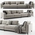 Modern Gray Fabric Sectional Sofa With Plush Pillows And Throw Blanket 3d model