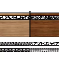 Two Tone Wooden Fence With Black Decorative Top And Intricate Cutout Patterns