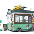 Cartoon Style Green Ice Cream Cart Design With Ice Cream Decorations And Selling Window