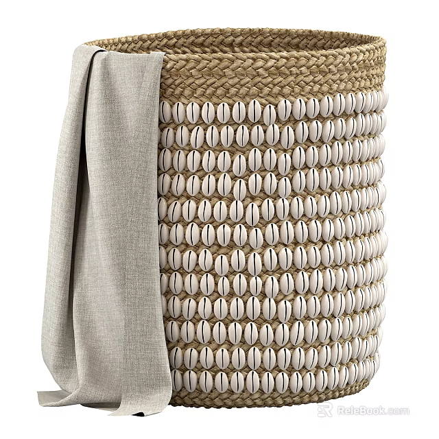 Stylish Shell Braided Laundry Basket With Linen For Daily Use 3d model