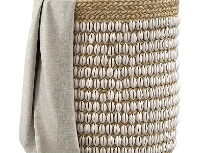 Stylish Shell Braided Laundry Basket With Linen For Daily Use 3d model