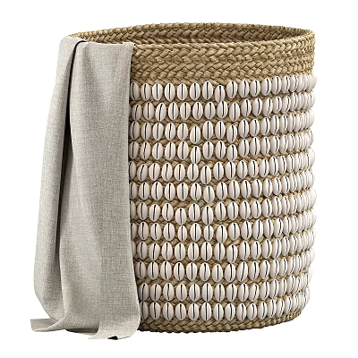 Stylish Shell Braided Laundry Basket With Linen For Daily Use 3d model