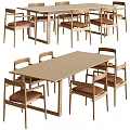 Wooden Dining Table Set With 6 Chairs Featuring Simple Modern Design Elements 3d model